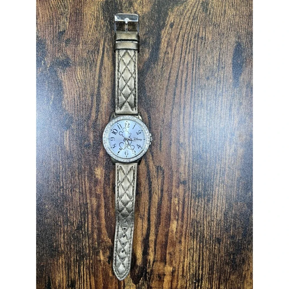 Disney Parks Mickey Mouse Watch Rhinestones Quilted Leather Belt‎ Needs Battery